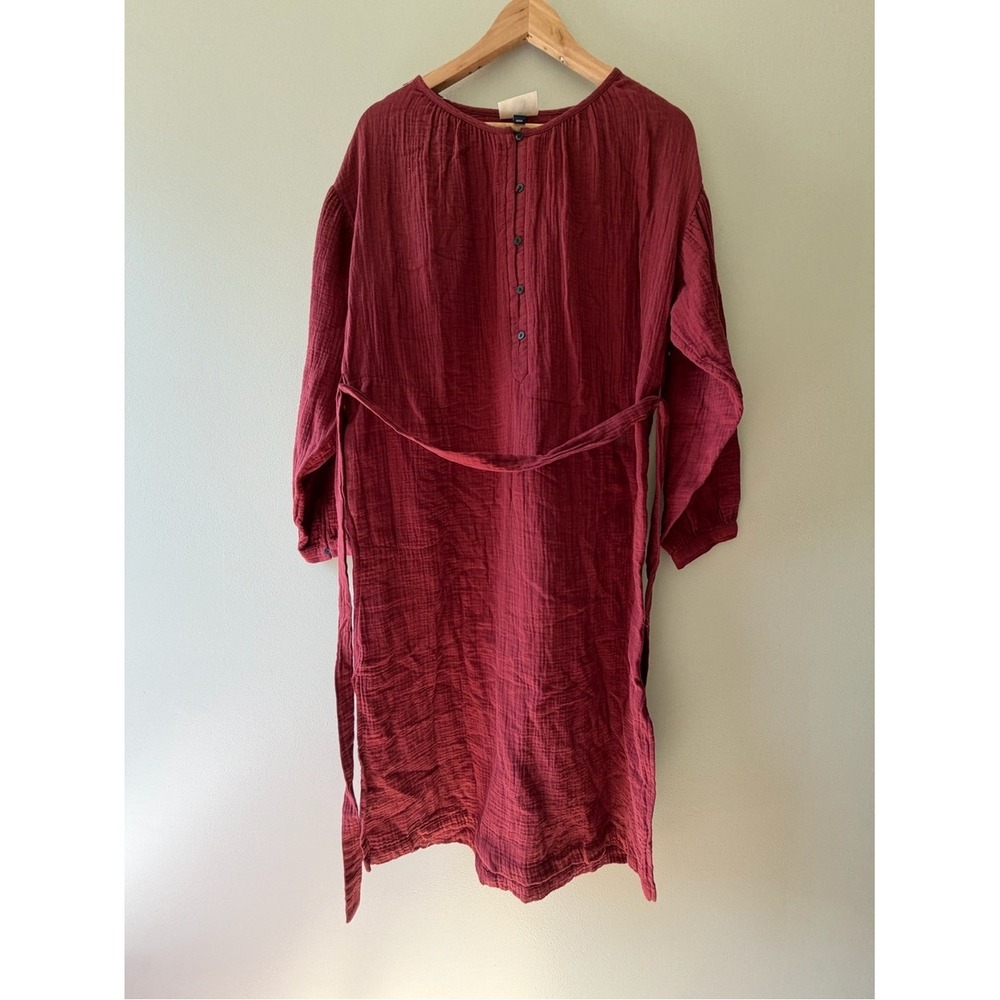 Boho Cottagecore Universal Thread Shirt Dress S Burgundy Gauze Button Front